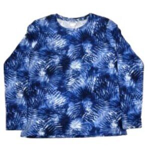 Lands End Petite Blue & White Starburst Print Long Sleeve Tee Shirt Top - LNC